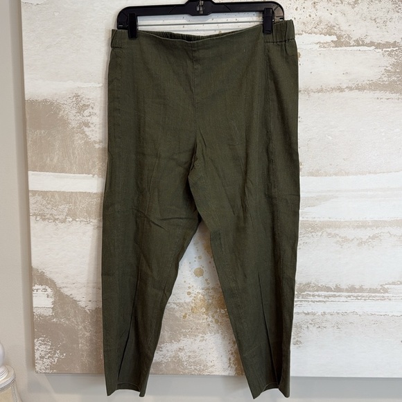 J Jill Olive Linen Stretch Pants Petite Medium - Picture 1 of 2